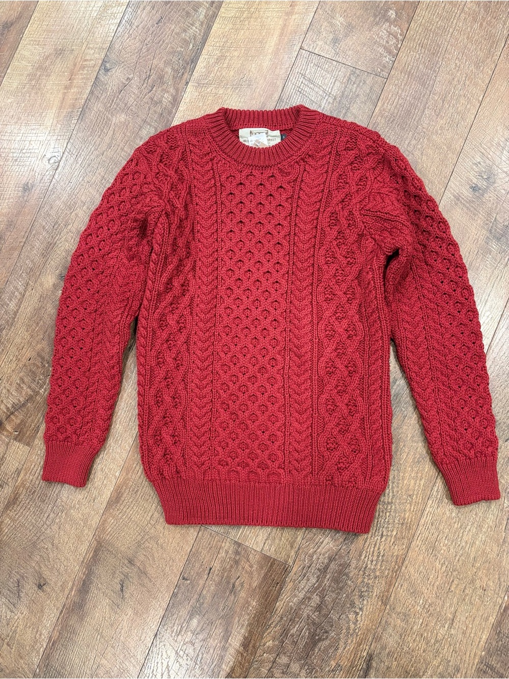 NWT Aran Sweater Market Red Wool Sweater Size Small - Picture 7 of 7